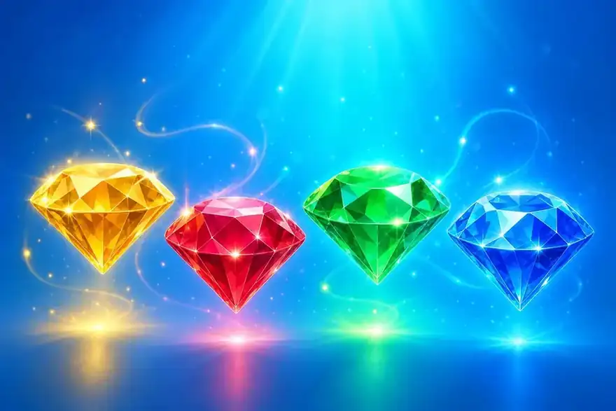 Four radiant gemstones representing core company values