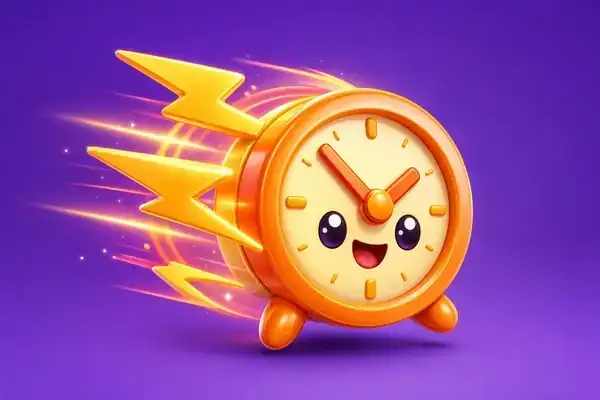 Stylised clock with motion lines suggesting instant loading